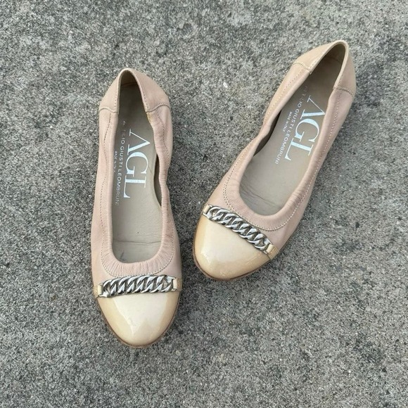 AGL leather cap toe chain detail ballet flats - Picture 1 of 9